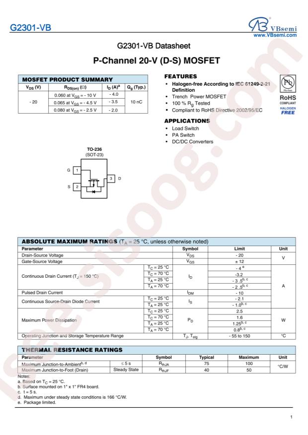 VBsemi Elec G2301-VB
