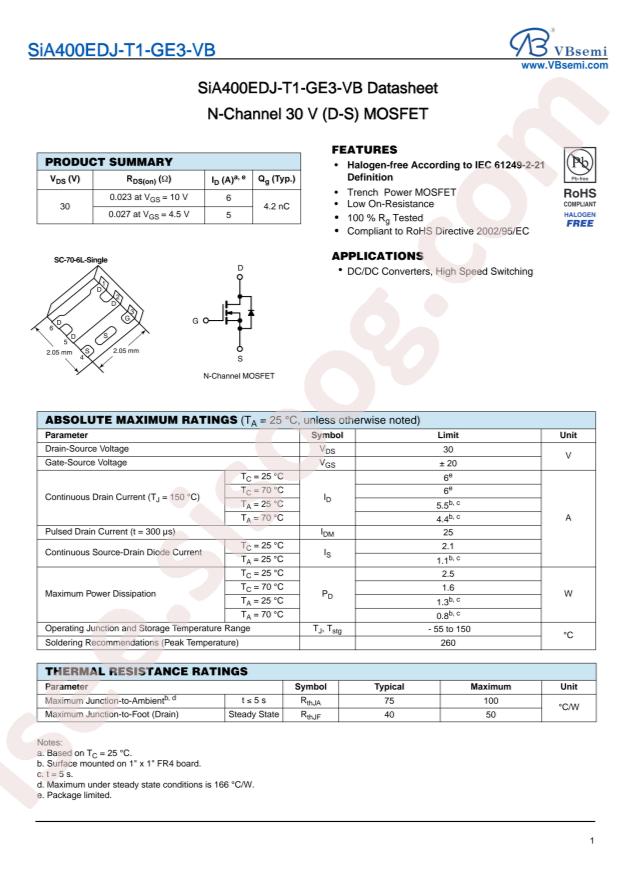 VBsemi Elec SIA400EDJ-T1-GE3-VB