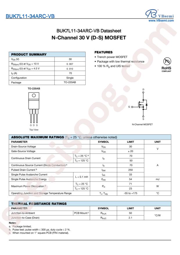 VBsemi Elec BUK7L11-34ARC-VB