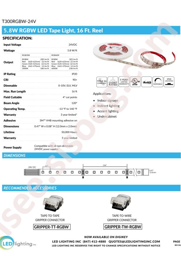 LED Lighting Inc T300RGBW-24V-R16