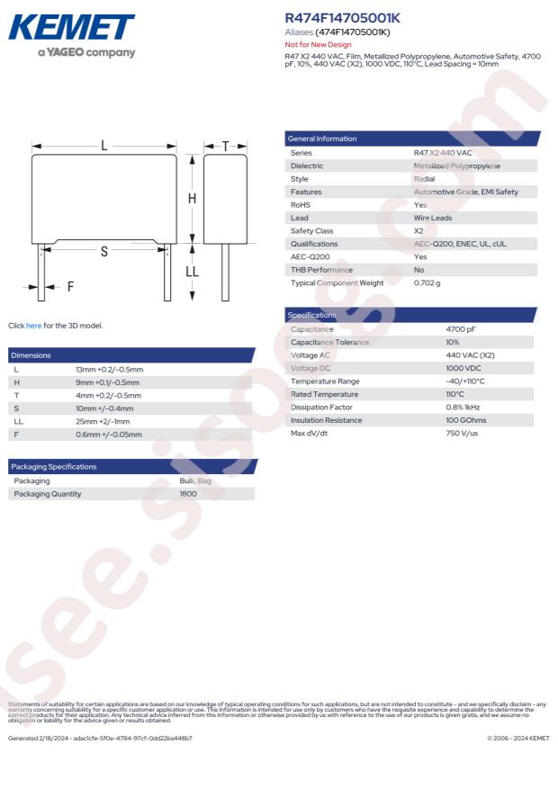 KEMET R474F14705001K