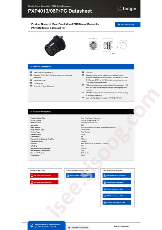 Bulgin PXP4013/06P/PC