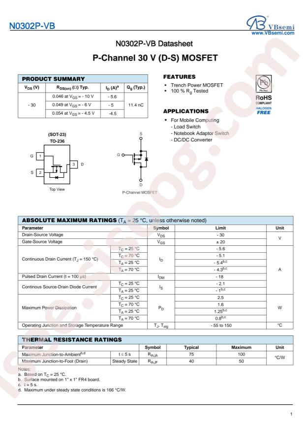 VBsemi Elec N0302P-VB