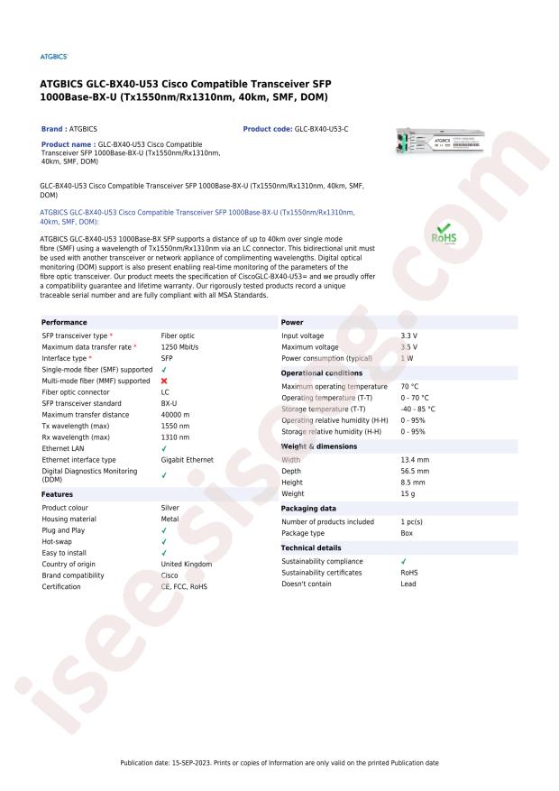 ATGBICS by Approved Technology Ltd GLC-BX40-U53-C