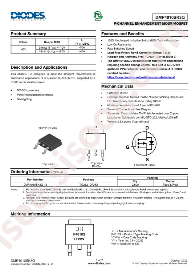 DIODES DMP4010SK3Q-13