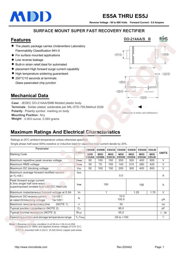 MDD(Microdiode Semiconductor) ES5JB