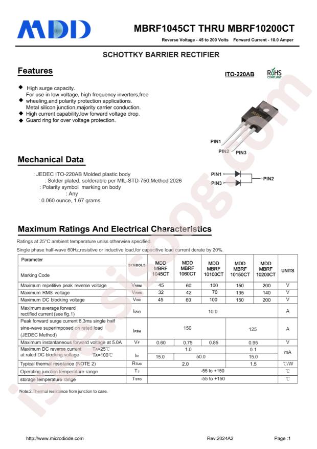 MDD(Microdiode Semiconductor) MBRF10150CT