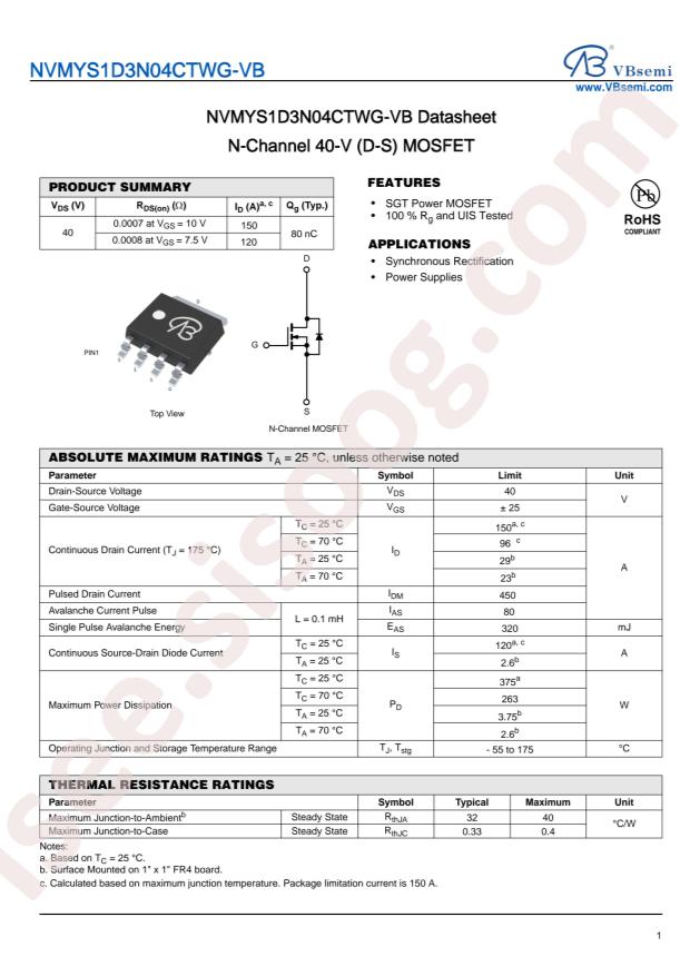 VBsemi Elec NVMYS1D3N04CTWG-VB