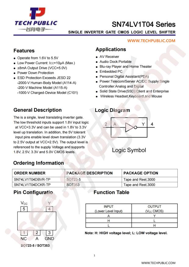 TECH PUBLIC SN74LV1T04DCKR-TP
