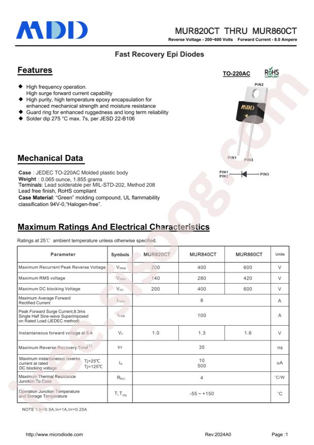 MDD(Microdiode Semiconductor) MUR860CT