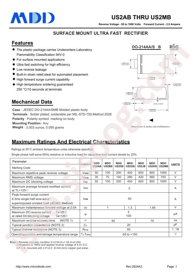 MDD(Microdiode Semiconductor) US2JB