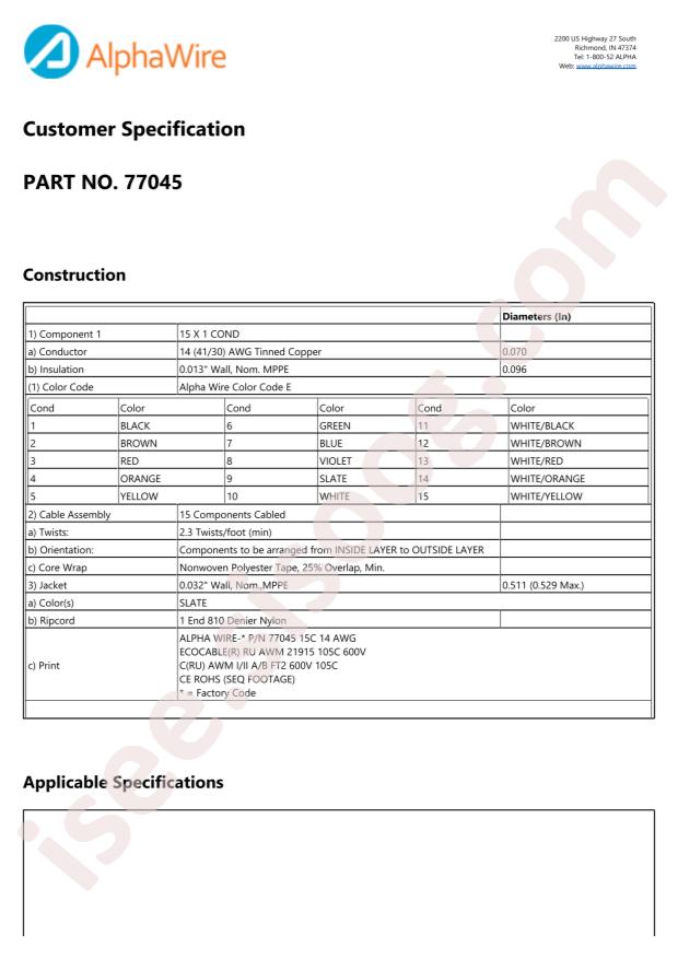 Alpha Wire 77045 SL005