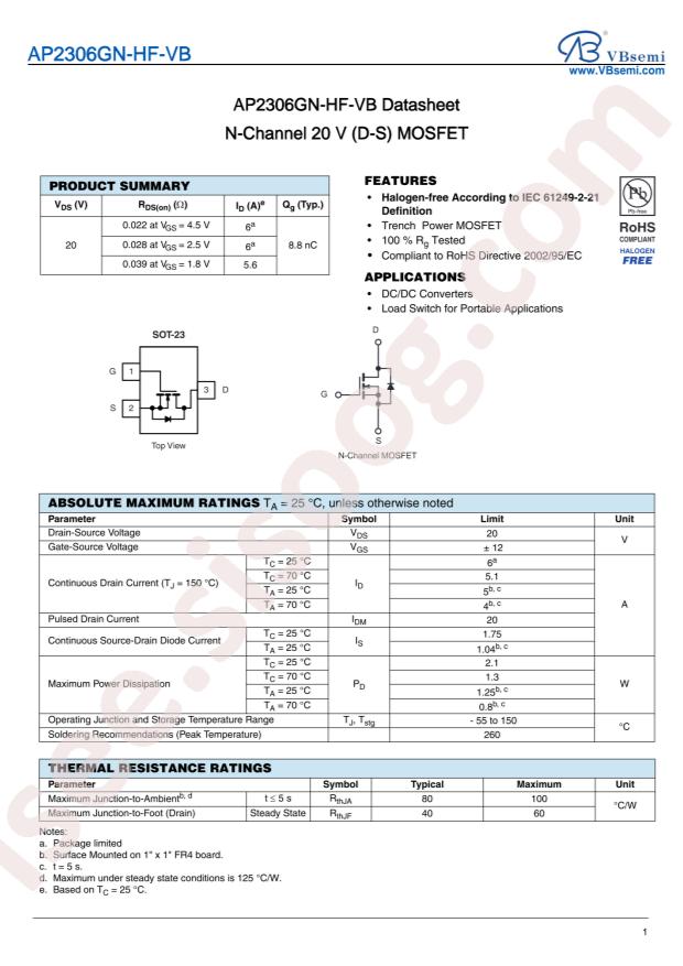 VBsemi Elec AP2306GN-HF-VB
