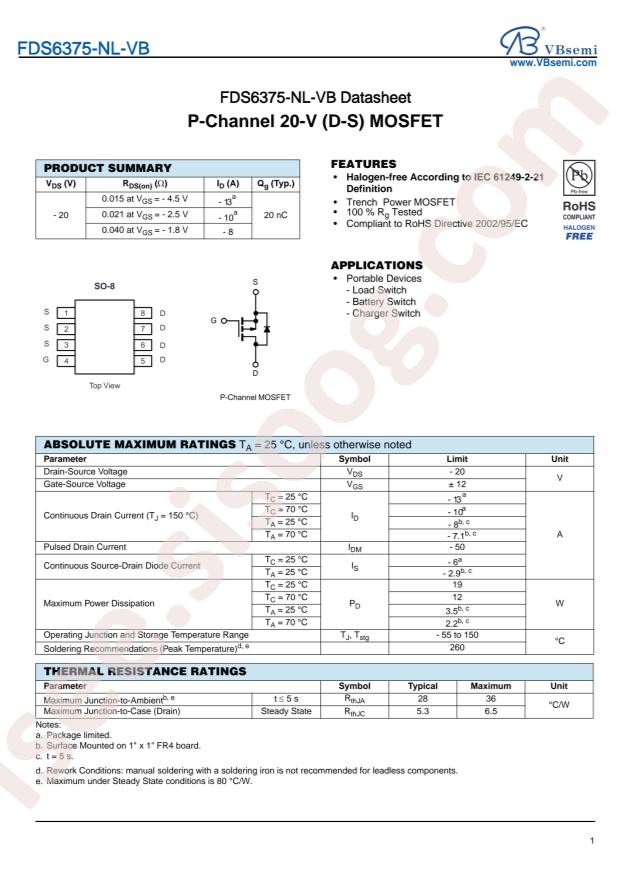 VBsemi Elec FDS6375-NL-VB