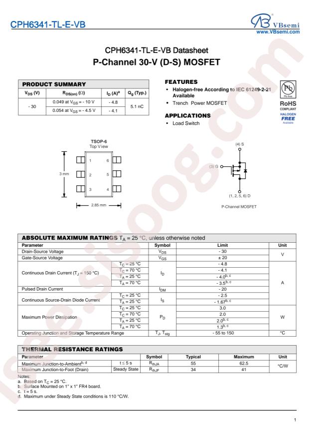 VBsemi Elec CPH6341-TL-E-VB