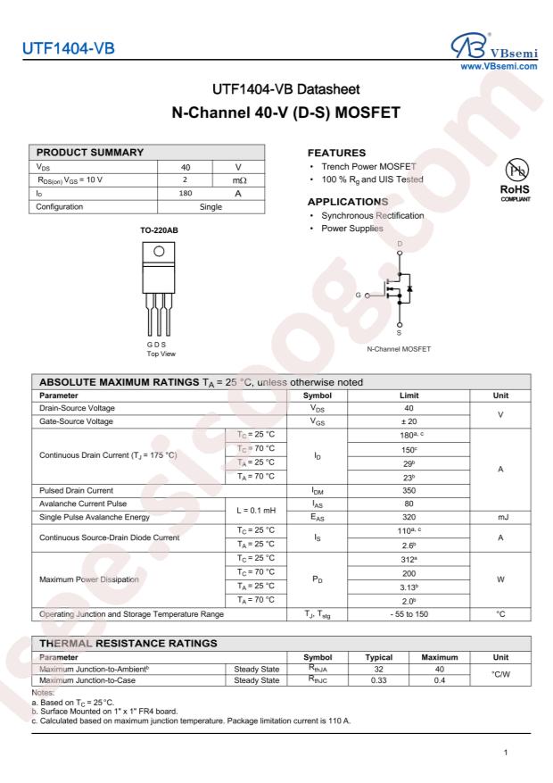 VBsemi Elec UTF1404-VB