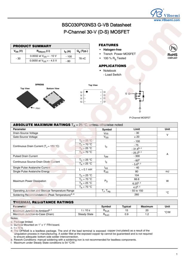 VBsemi Elec BSC030P03NS3 G-VB