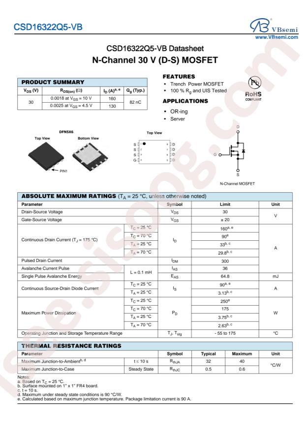 VBsemi Elec CSD16322Q5-VB