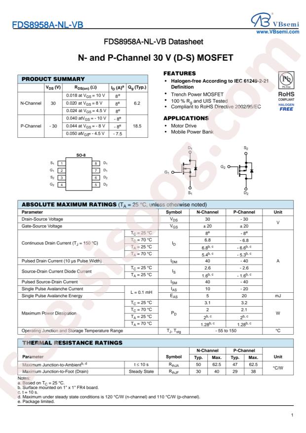 VBsemi Elec FDS8958A-NL-VB