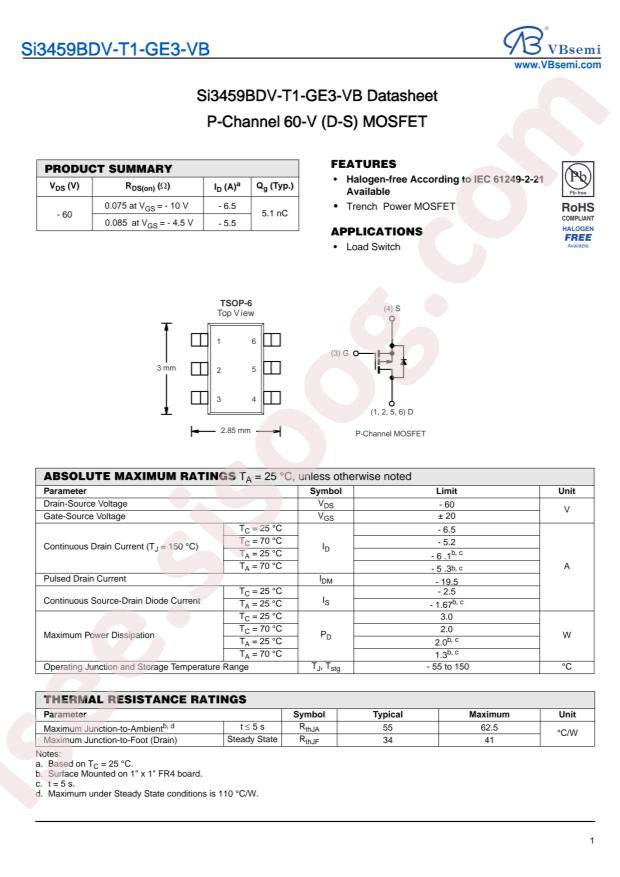 VBsemi Elec Si3459BDV-T1-GE3-VB