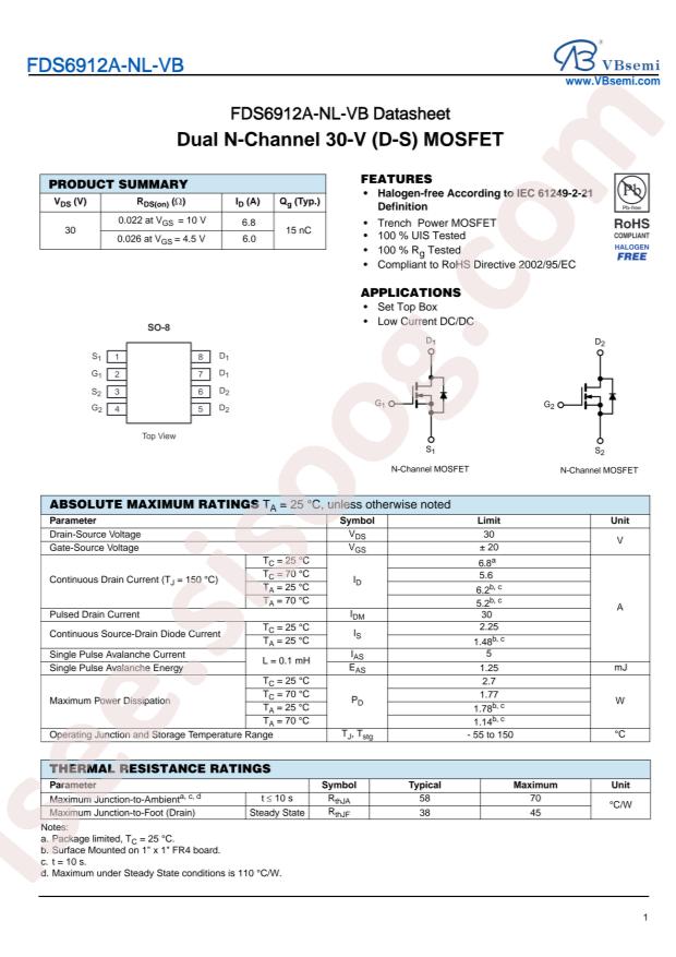 VBsemi Elec FDS6912A-NL-VB