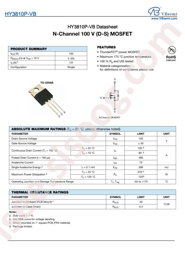 VBsemi Elec hy3810p-VB
