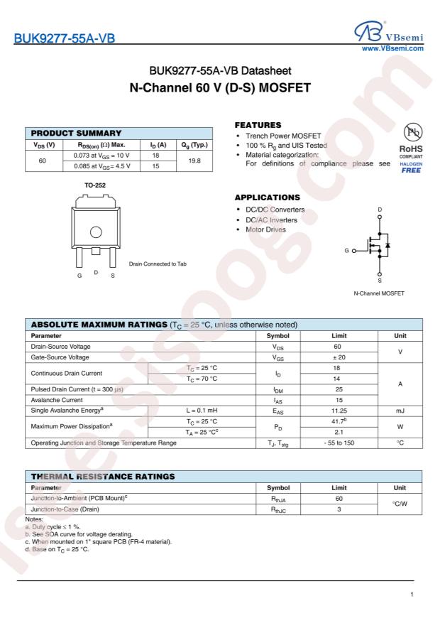 VBsemi Elec BUK9277-55A-VB
