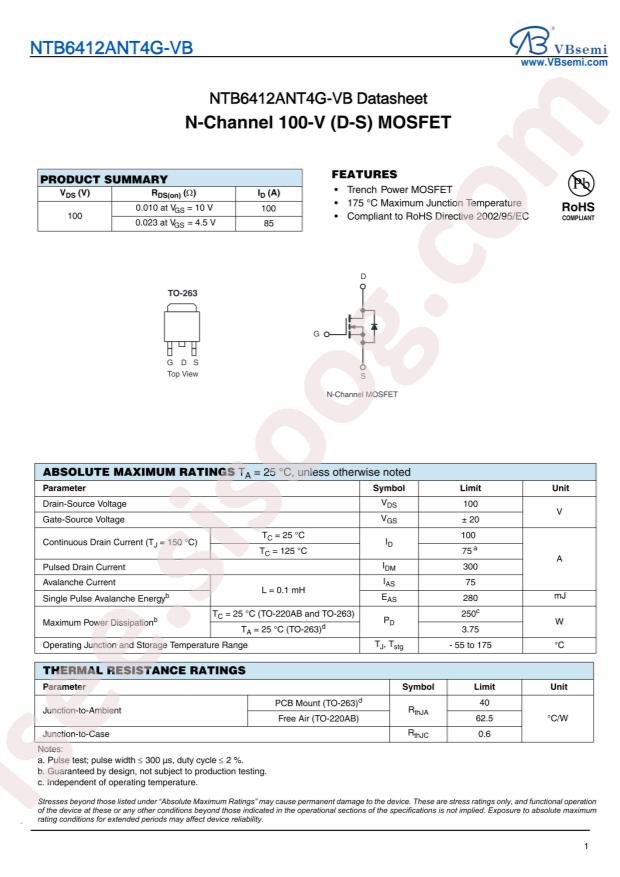 VBsemi Elec NTB6412ANT4G-VB