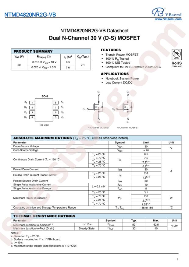 VBsemi Elec NTMD4820NR2G-VB