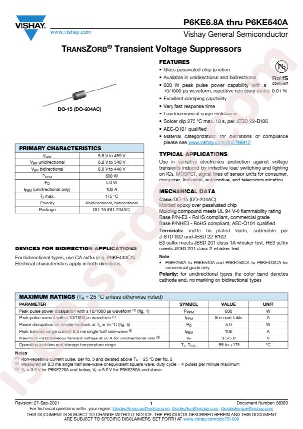 VISHAY P6KE39A-E3/54