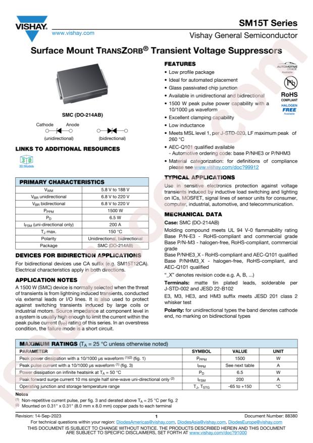 VISHAY SM15T200A-E3/9AT