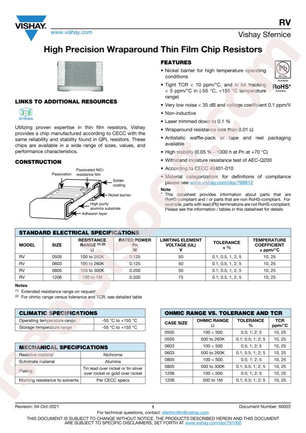 VISHAY RV0805Y1001BBTD