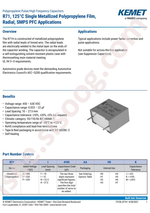 KEMET R71XF347050H0M