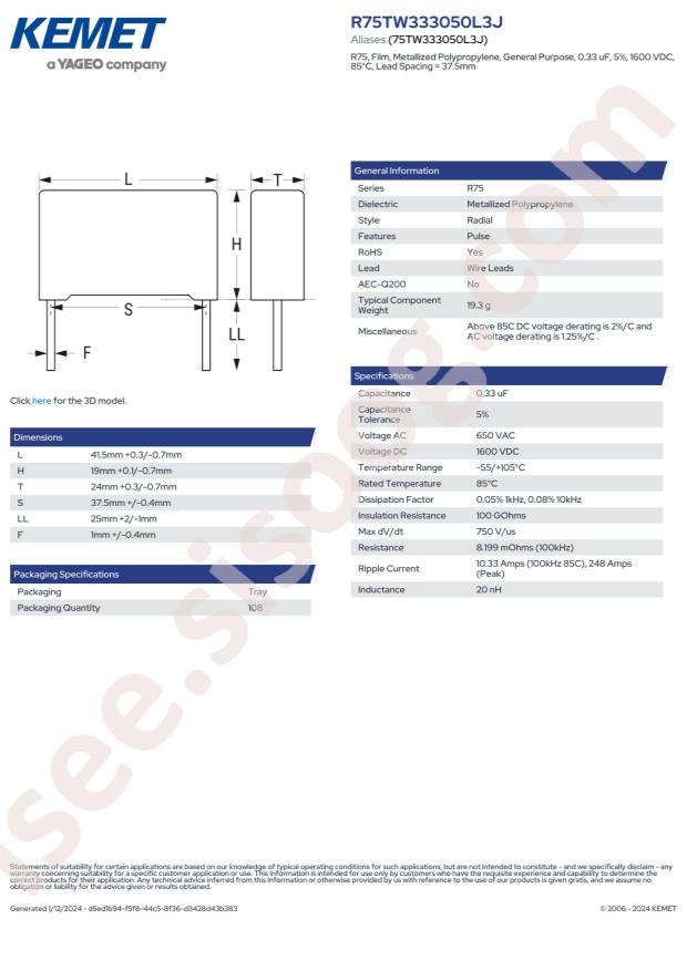 KEMET R75TW333050L3J