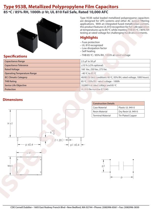 Cornell Dubilier Electronics 953BIW16KSF-F