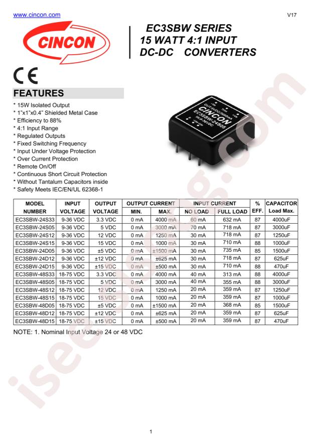 Cincon Electronics Co. LTD EC3SBW-24D05