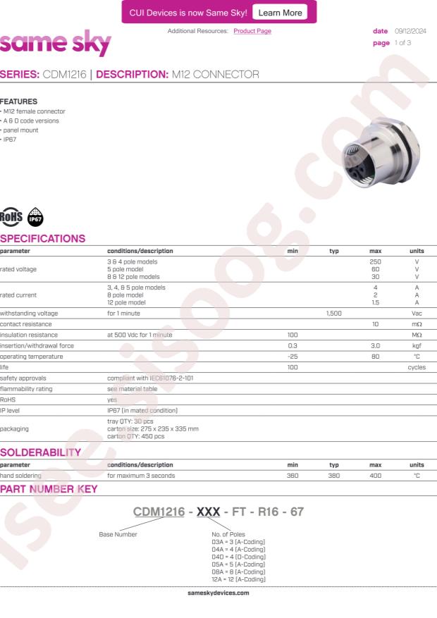 CUI CDM1216-03A-FT-R16-67