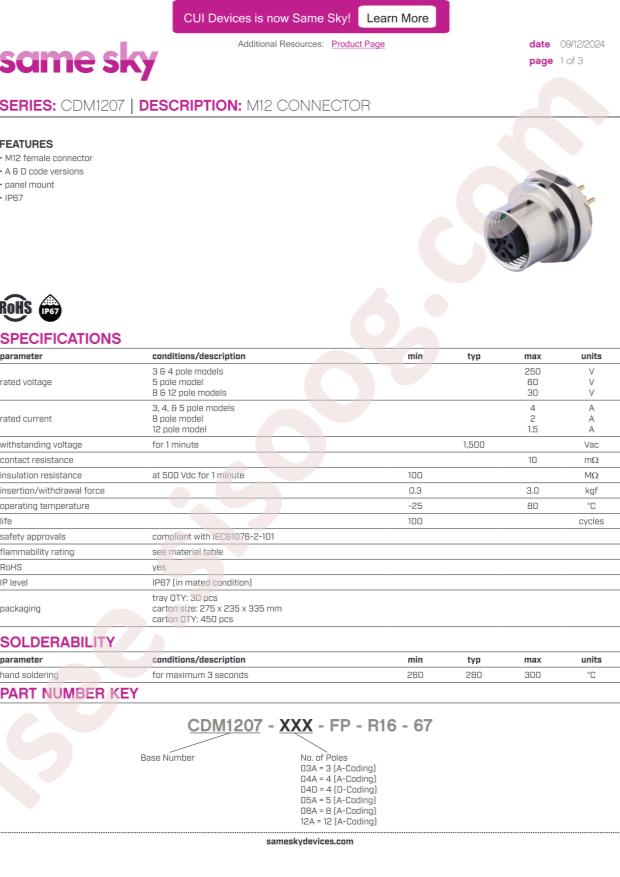 CUI CDM1207-03A-FP-R16-67