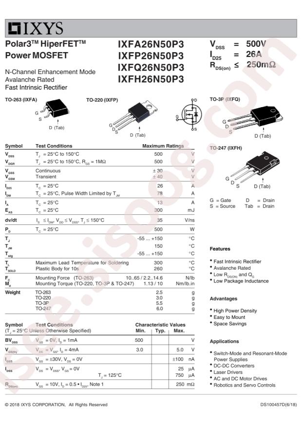 Littelfuse IXFH26N50P3