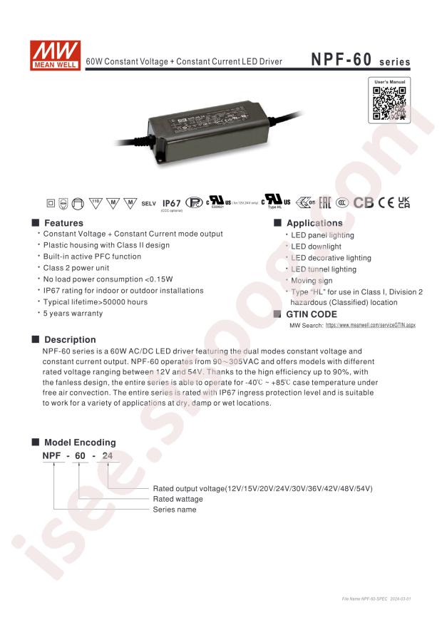 MEAN WELL NPF-60-20