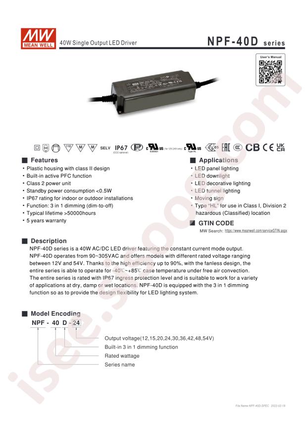 MEAN WELL NPF-40D-42