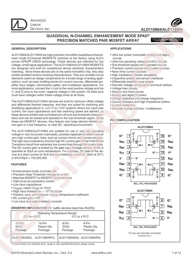 Advanced Linear Devices ALD110904SAL