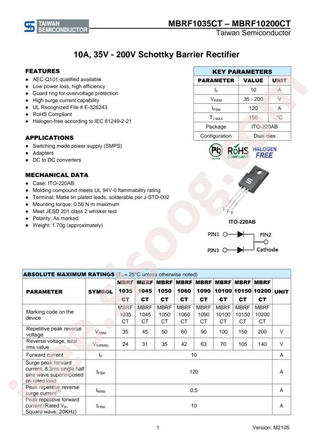Taiwan Semiconductor MBRF10100CTH