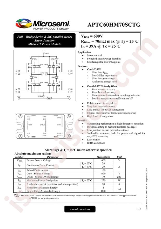 MICROCHIP APTC60HM70SCTG