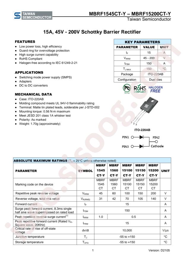 Taiwan Semiconductor MBRF1560CT-Y