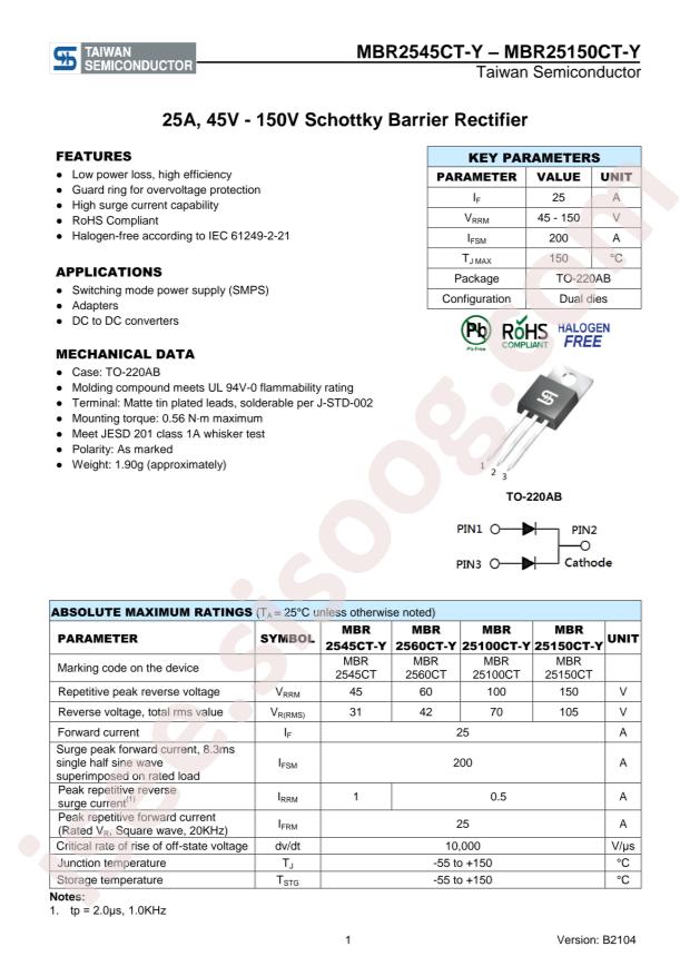 Taiwan Semiconductor MBR2545CT-Y