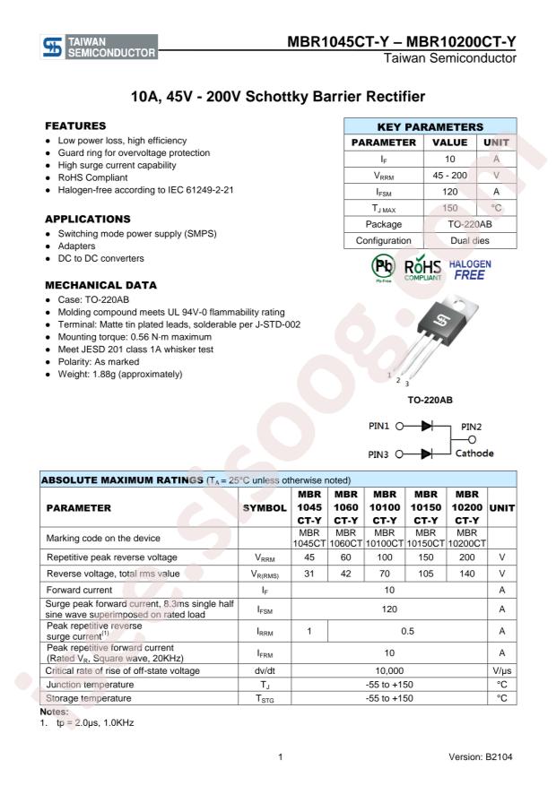 Taiwan Semiconductor MBR10150CT-Y