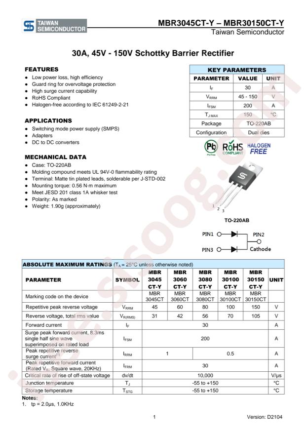 Taiwan Semiconductor MBR3045CT-Y
