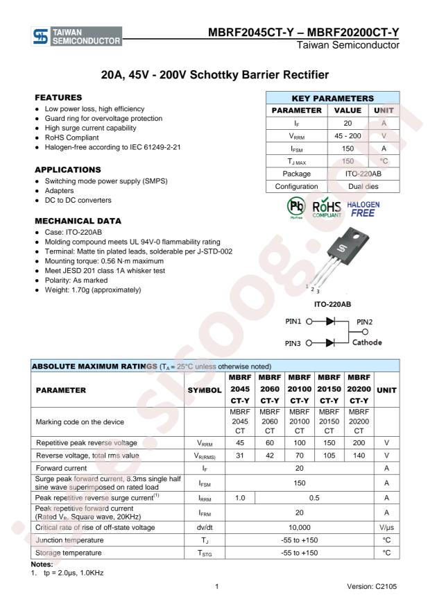 Taiwan Semiconductor MBRF20100CT-Y