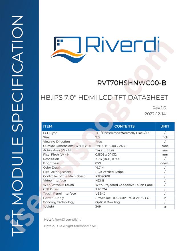 Riverdi RVT70HSHNWC00-B